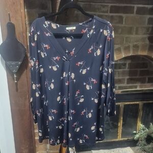 Beacon Navy Blouse with Floral Pattern